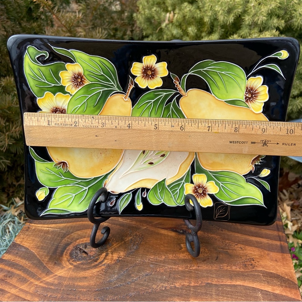 NWT - J. McCall Blue Sky Pear Enamel Black Serving Tray - Picture 5 of 9
